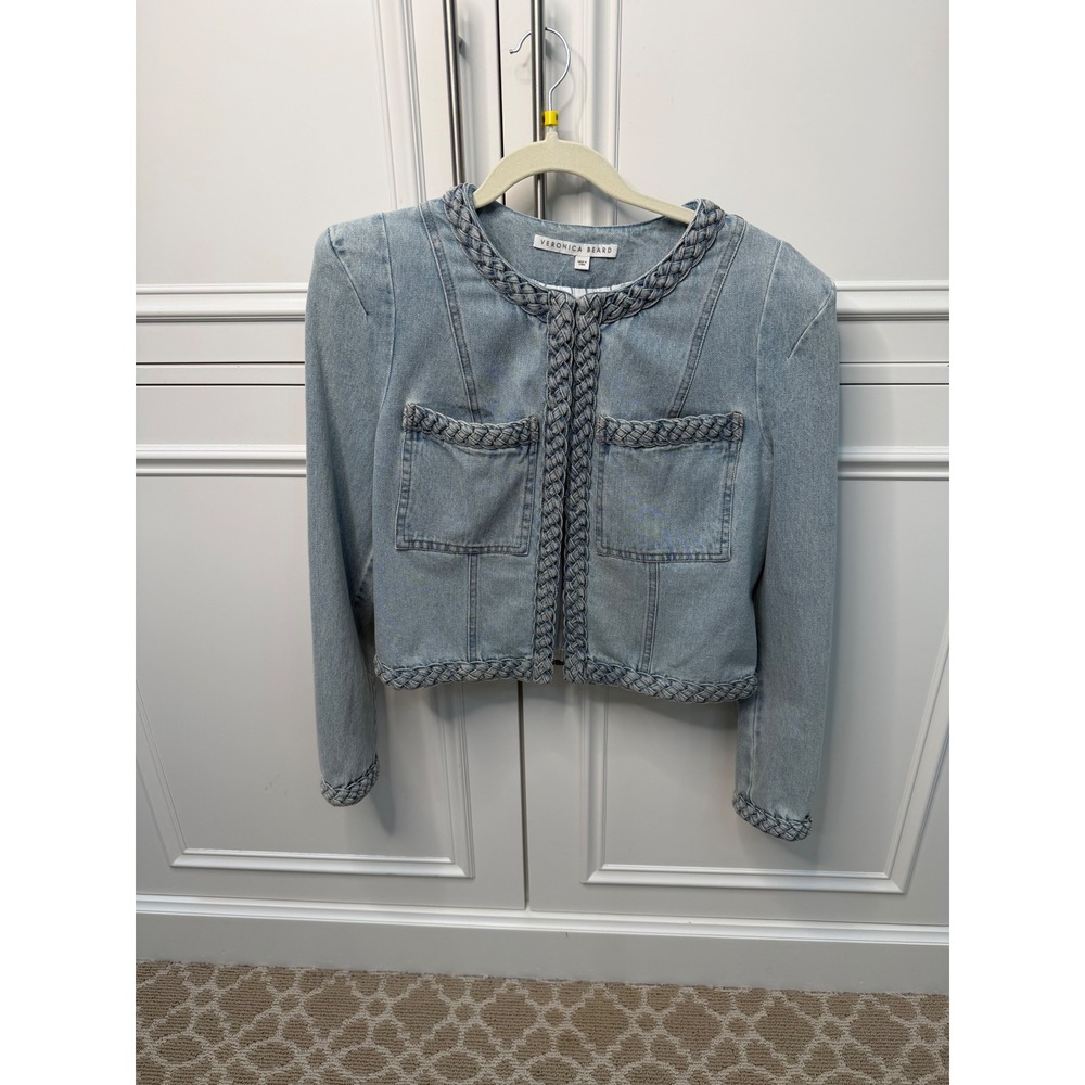 Veronica Beard Denim Jacket Women 8 Light Wash Excellent Braided Lady Jacket